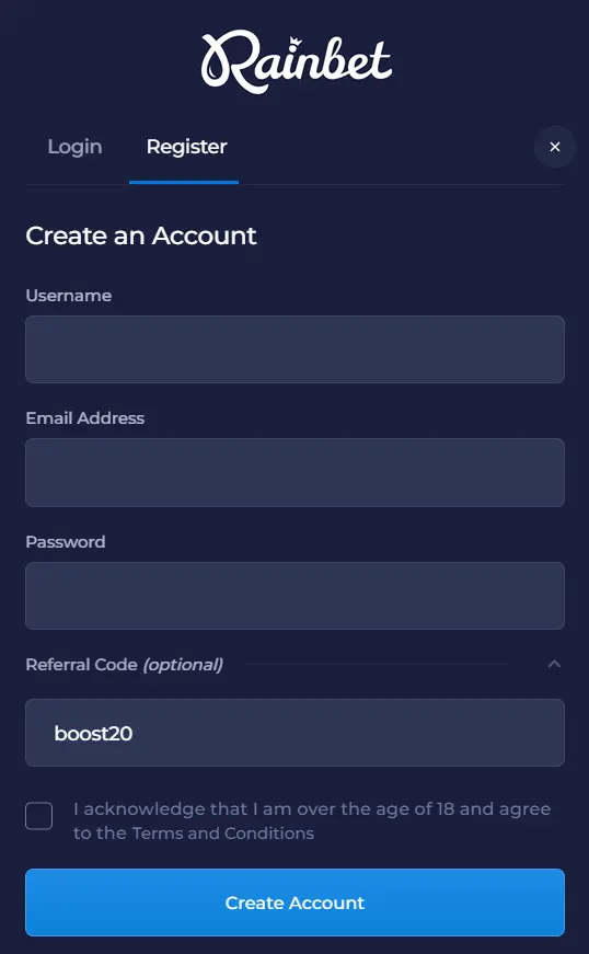 Rainbet sign up